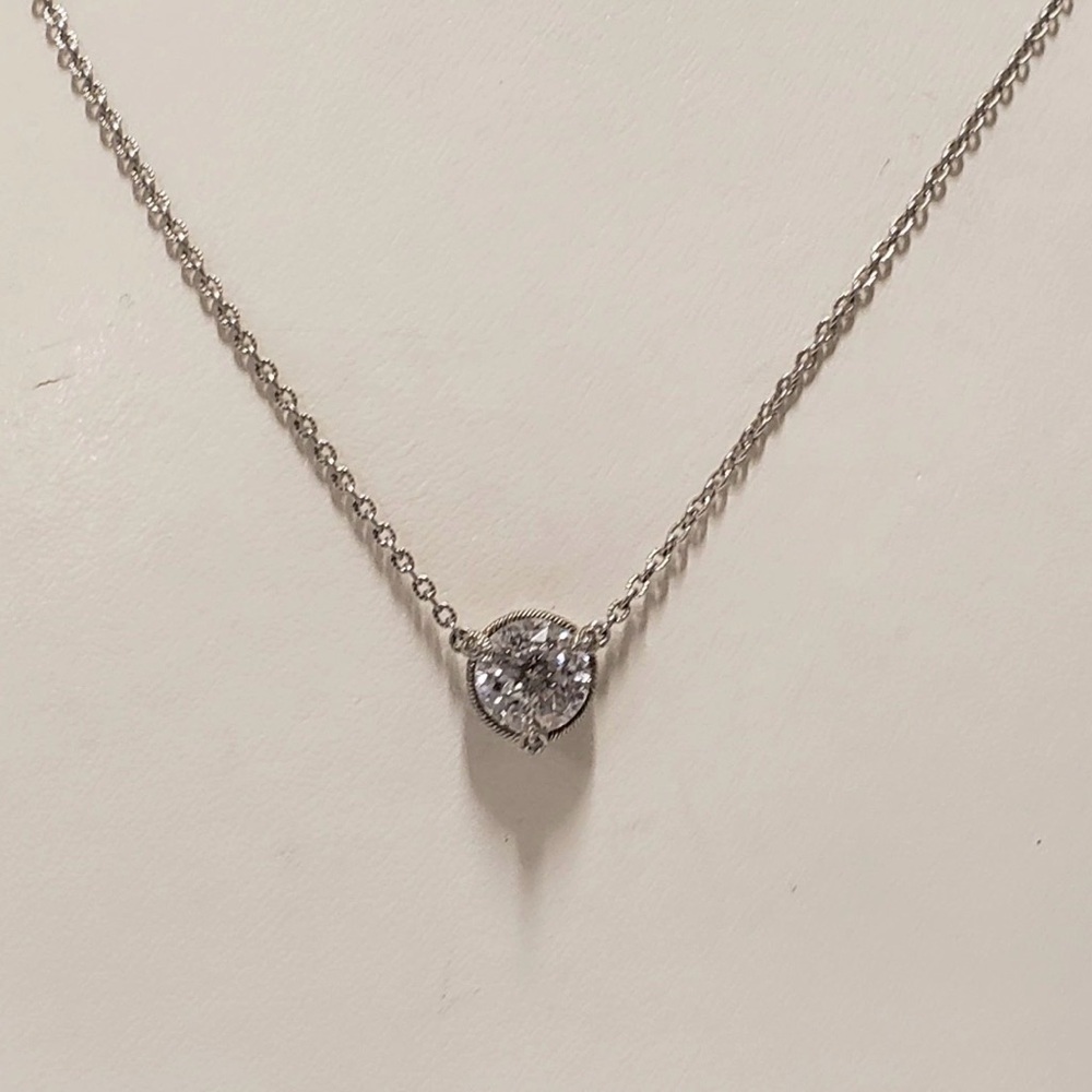 ⚜️JUDITH RIPKA STERLING SILVER SOLITAIRE NECKLACE 1.9 cttw - Picture 4 of 5